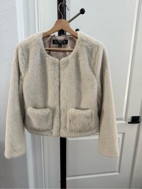 J. Crew Cream Faux Fur Cropped Jacket